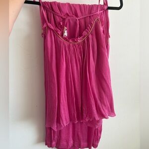 Pink Sleeveless Pant Set with Gold Trim